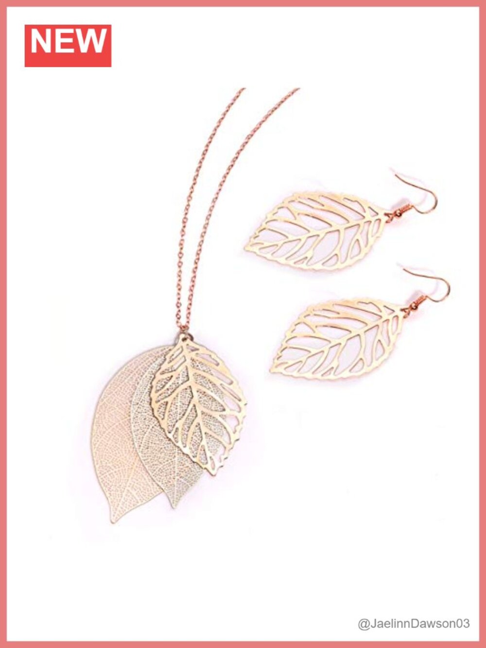 Leaf Earring and Necklace Set Boho Gold-Tone Multi Tiered Dangle